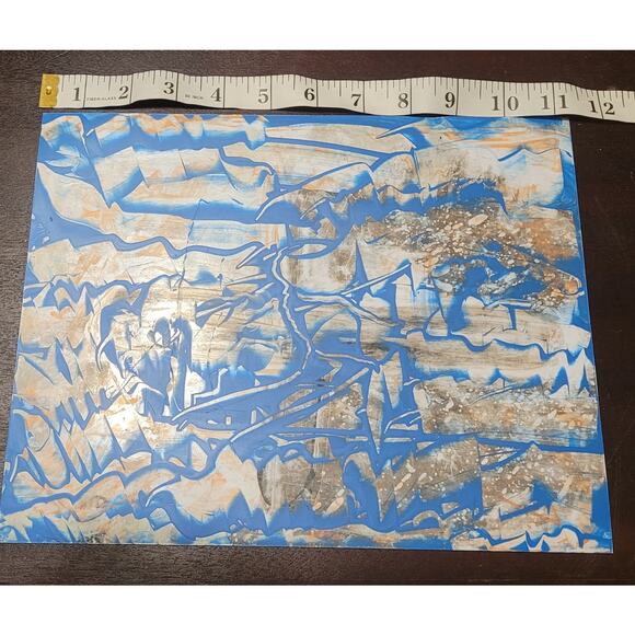 Abstract Wall Art Painting on Photo Paper by Local Artist in Blue,Orange, Browns - Picture 3 of 4